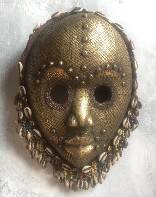 Metal, Bead &amp; Shell Mask from West Africa