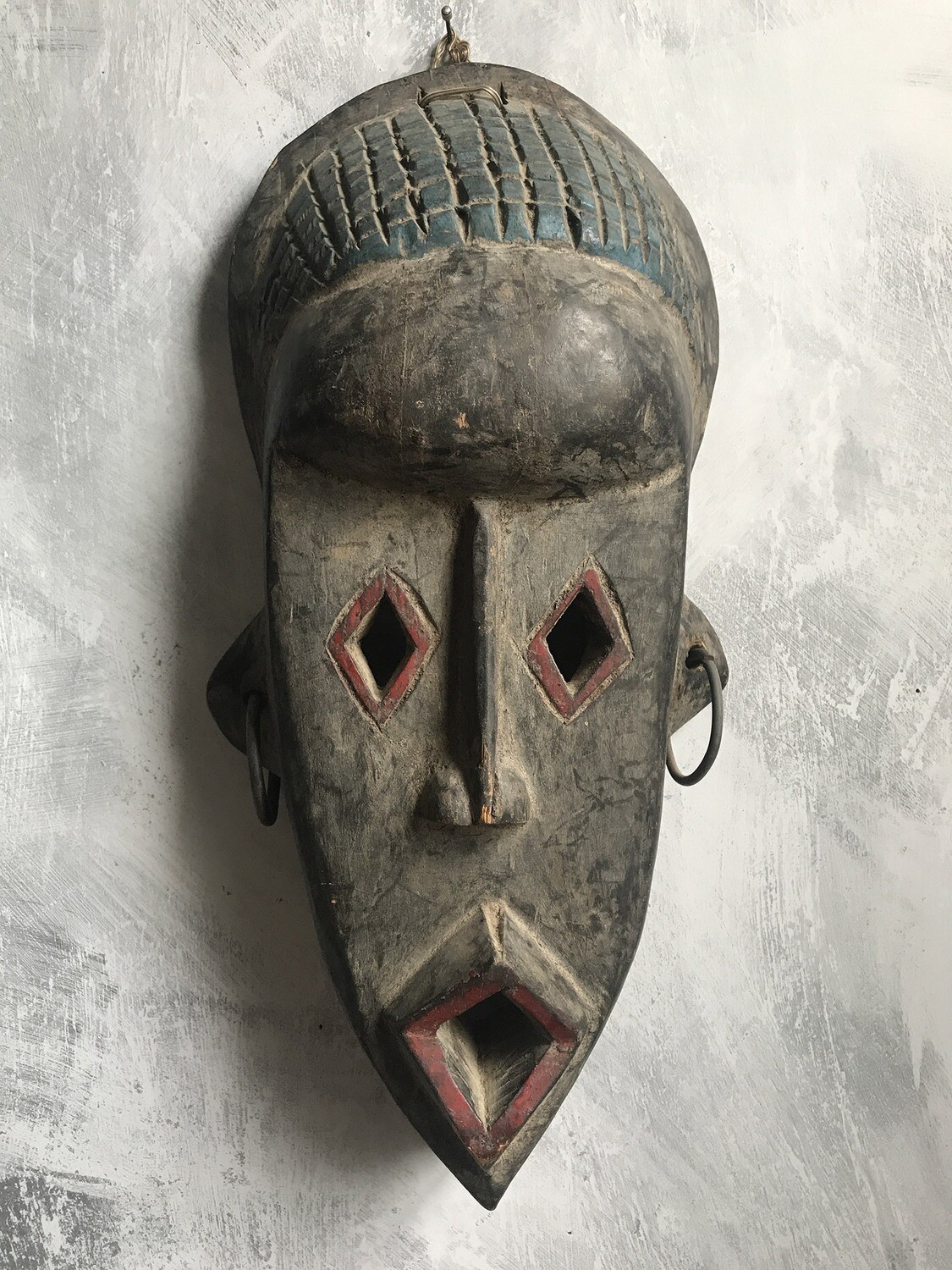 Wood Mask with Color &amp; Earrings from Ghana