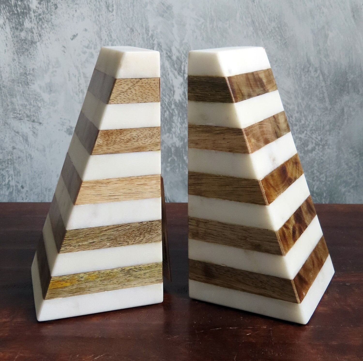 White Marble &amp; Mango Wood Bookends