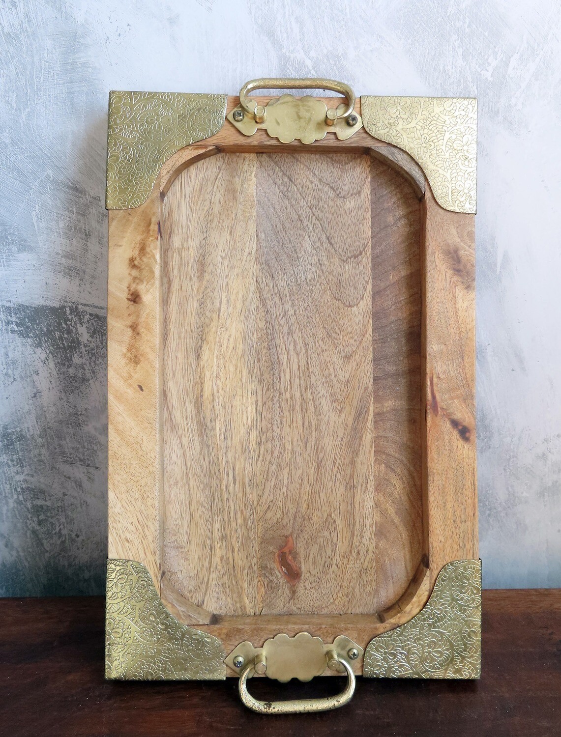 Found Wood Table Tray with Gold Accents