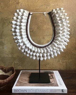 White Brown Beaded Necklace Decor