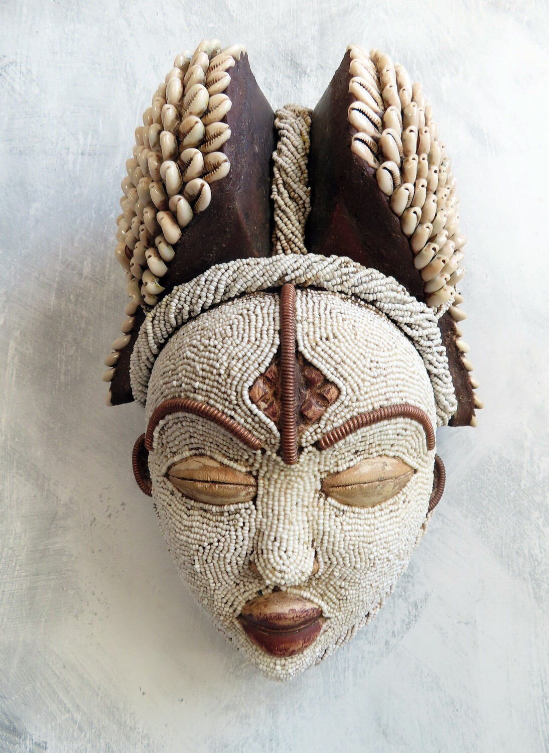 Beaded Cowrie Shell Punu Mask