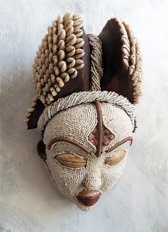 Beaded Cowrie Shell Punu Mask