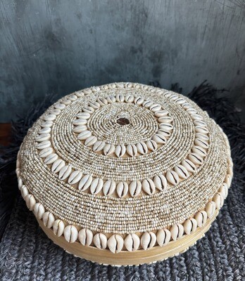 Medium Bead and Cowrie Shell Bamboo Basket
