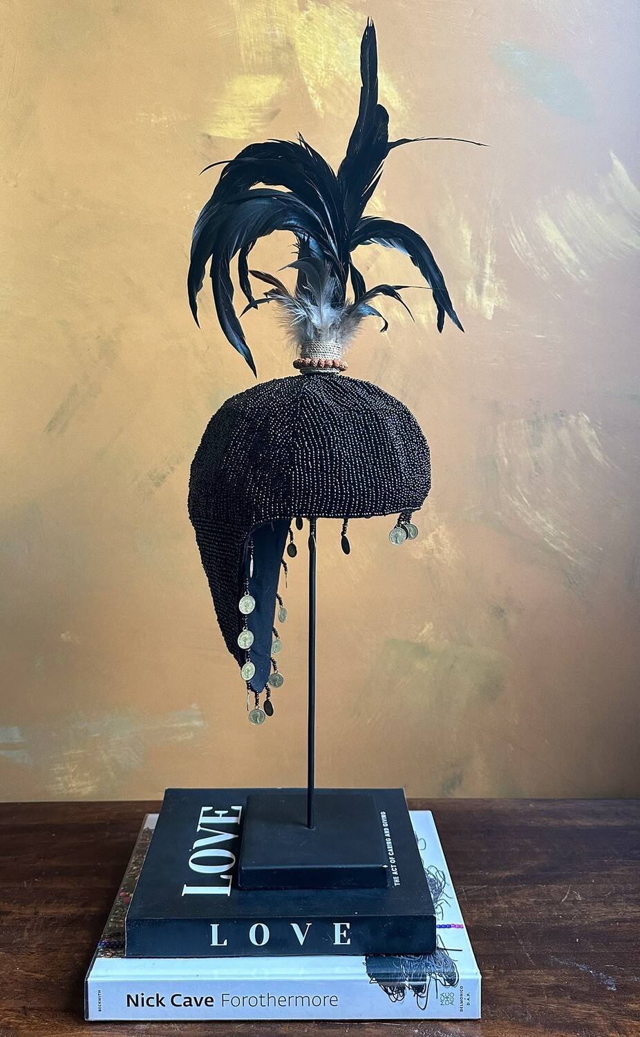 Black Beaded &amp; Coin Hat