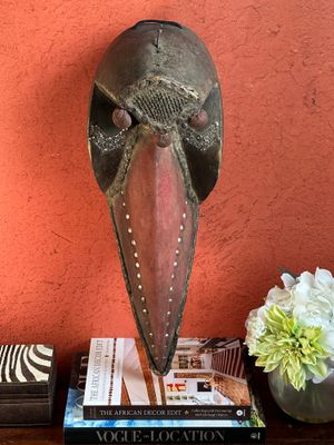 Extra Large Liberian Bird Mask with Metal Studs and Cloth