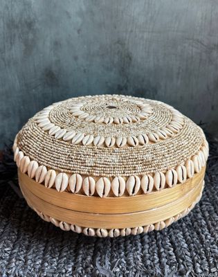 Small Bead and Cowrie Shell Bamboo Basket Small Bead and Cowrie Shell Bamboo Basket