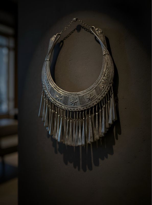 Miao Silver Ceremonial Necklace on Stand 4