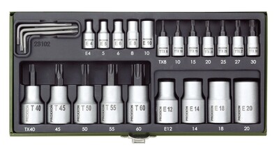 Steckschlüsselsatz ''TX'', 1/4'' + 1/2'', 24-tlg. 23102 Steckschlüsselsatz ''TX'', 1/4'' + 1/2'', 24-tlg. 23102