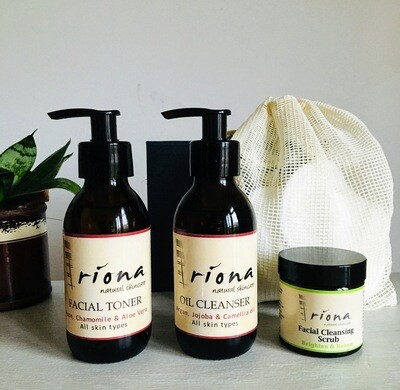 Gift Set; Oil Cleanser, Facial Toner, Facial Scrub, Cleansing Pads 