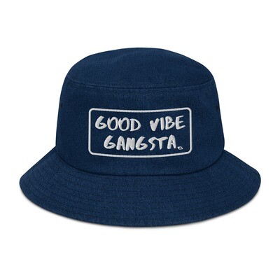 Good Vibe Gangsta | VOS | White Script Outline | Denim Bucket Hat