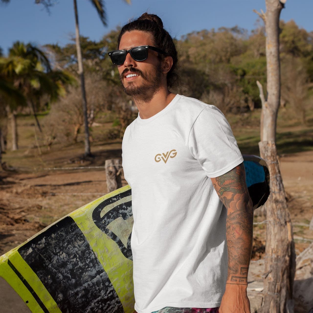 GVG Monogram | White Shirt | Good Vibe Gangsta Gold Logo