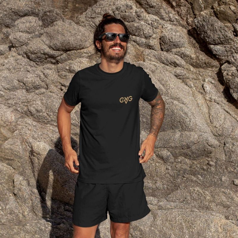 GVG Monogram | Black Shirt | Good Vibe Gangsta  Gold Logo