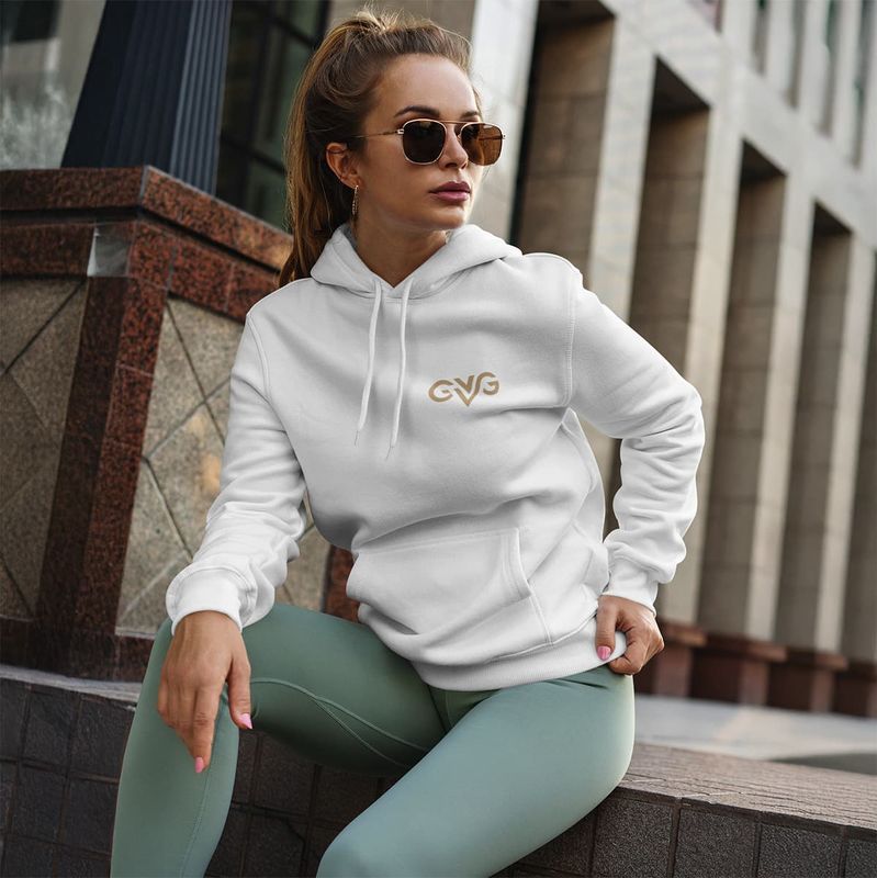 GVG Monogram | White Hoodie | Good Vibe Gangsta Gold Logo