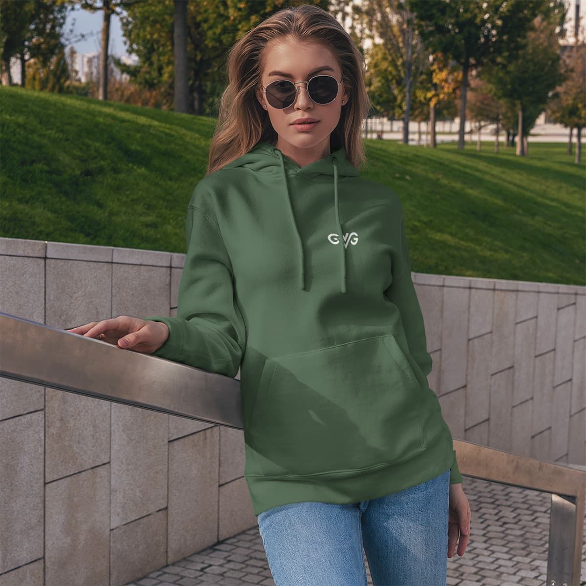 GVG Monogram | Forest Green Hoodie | Good Vibe Gangsta White Logo