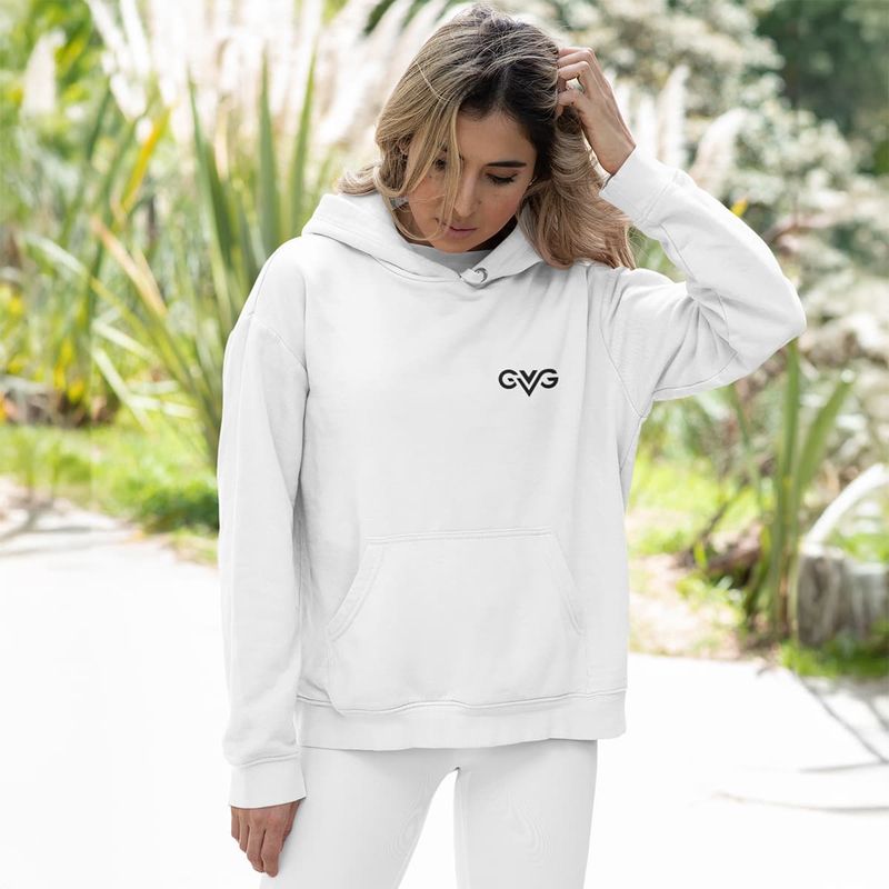 GVG Monogram | White Hoodie | Good Vibe Gangsta Black Logo
