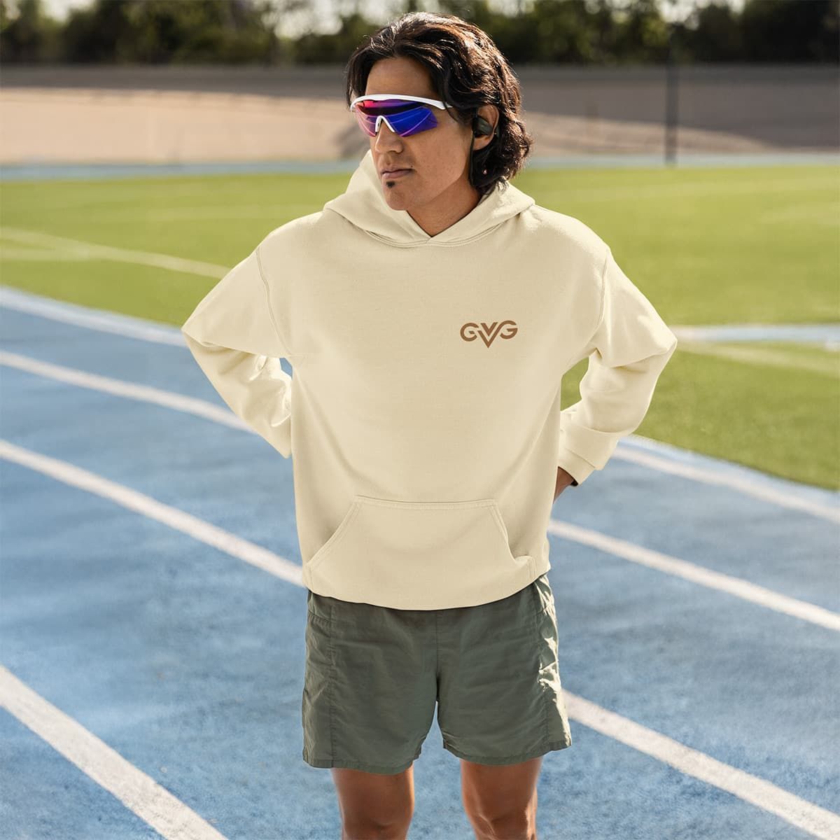 GVG Monogram | Beige Hoodie Sweatshirt | Good Vibe Gangsta Gold Logo