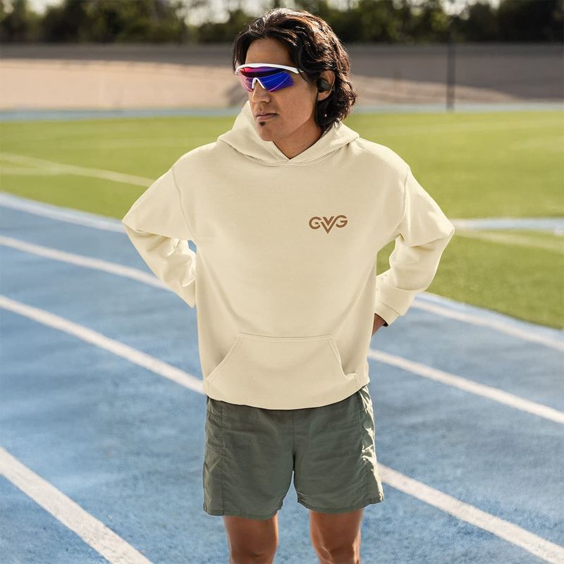 GVG Monogram | Beige Hoodie Sweatshirt | Good Vibe Gangsta Gold Logo