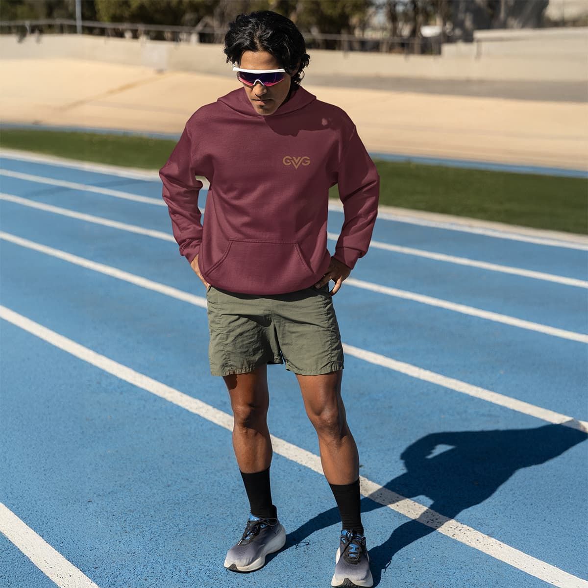 GVG Monogram | Maroon Hoodie Sweatshirt | Good Vibe Gangsta Gold Logo