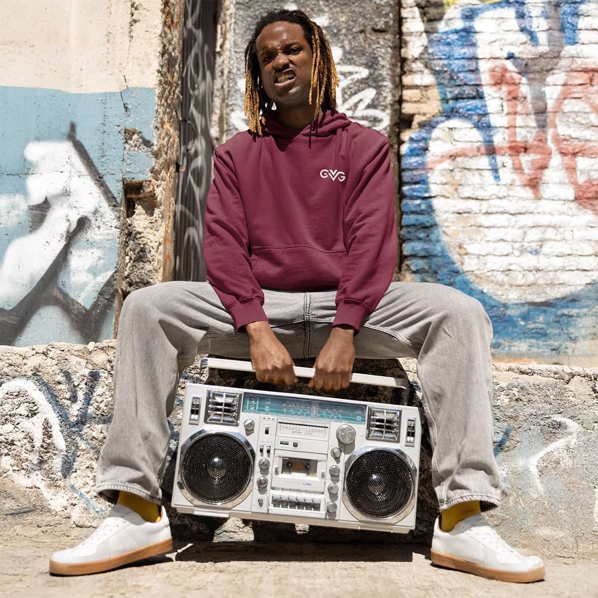 GVG Monogram | Maroon Hoodie Sweatshirt | Good Vibe Gangsta White Logo GVG Monogram | Maroon Hoodie Sweatshirt | Good Vibe Gangsta White Logo