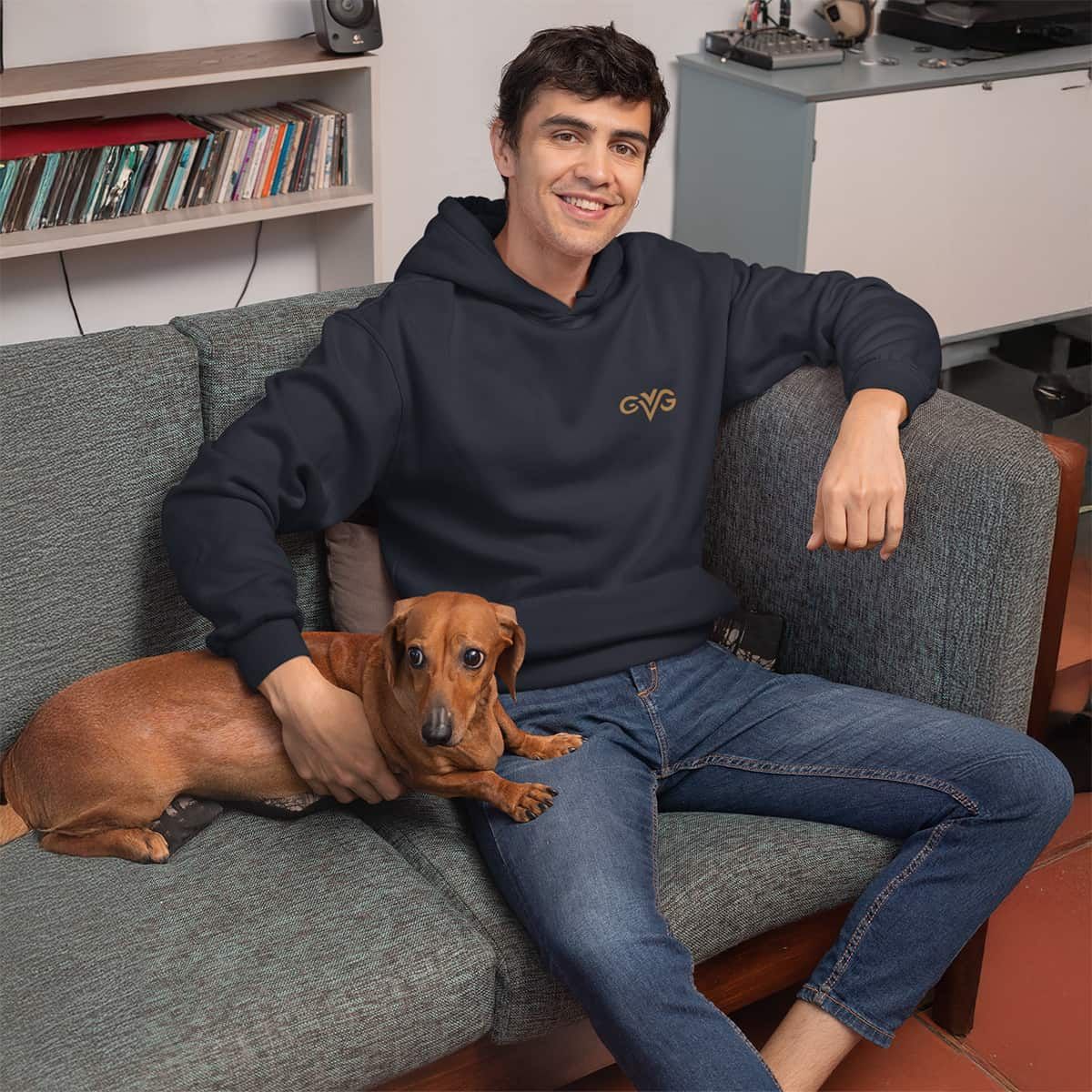 GVG Monogram | Navy Hoodie Sweatshirt | Good Vibe Gangsta Gold Logo GVG Monogram | Navy Hoodie Sweatshirt | Good Vibe Gangsta Gold Logo