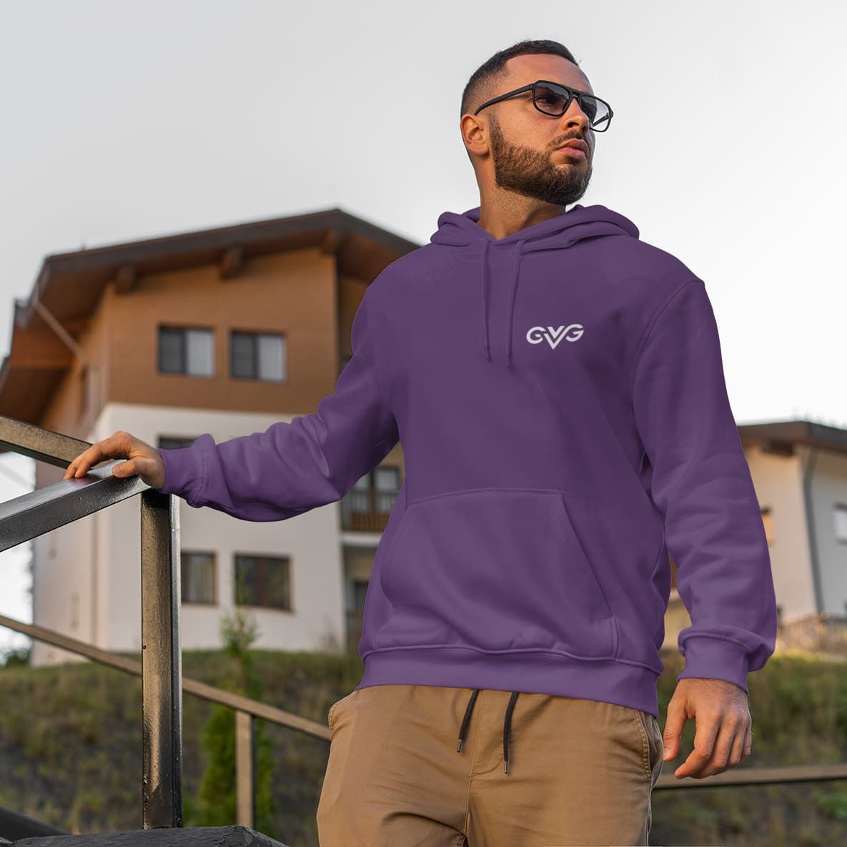 GVG Monogram | Purple Hoodie Sweatshirt | Good Vibe Gangsta White Logo GVG Monogram | Purple Hoodie Sweatshirt | Good Vibe Gangsta White Logo