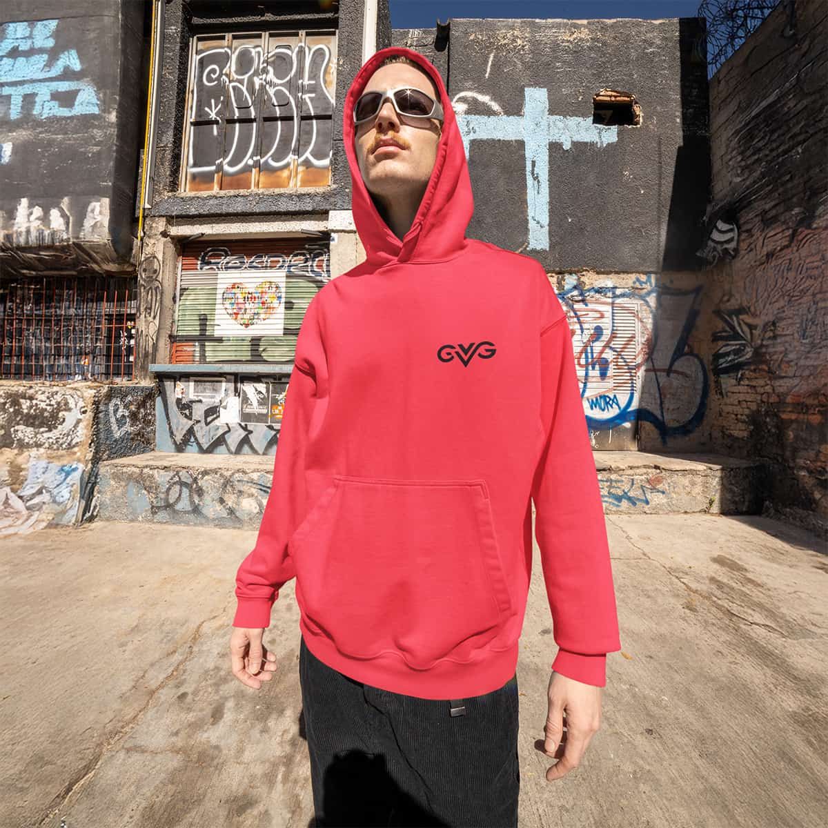 GVG Monogram | Red Hoodie Sweatshirt | Good Vibe Gangsta Black Logo