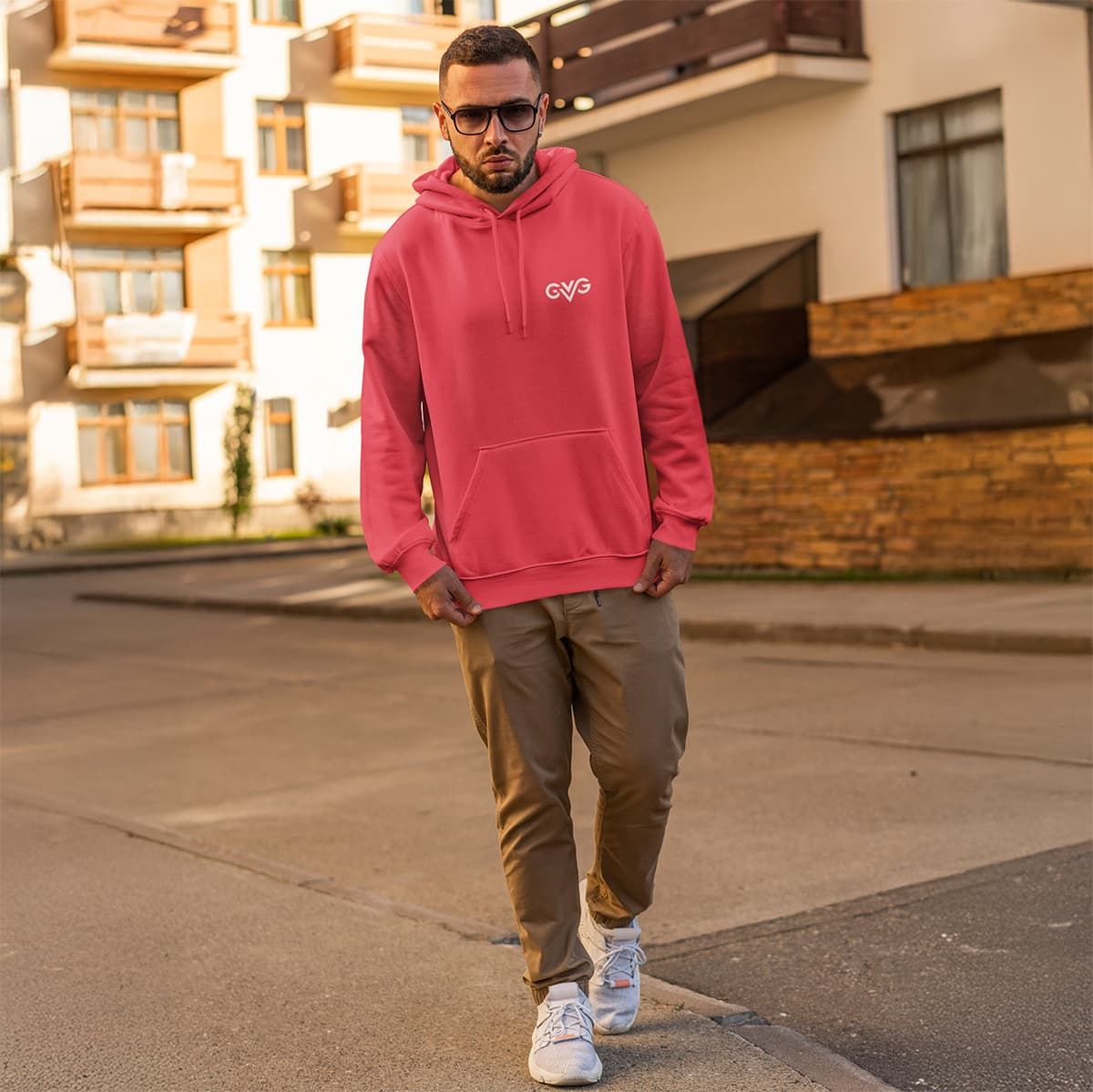 GVG Monogram | Red Hoodie Sweatshirt | Good Vibe Gangsta White Logo GVG Monogram | Red Hoodie Sweatshirt | Good Vibe Gangsta White Logo