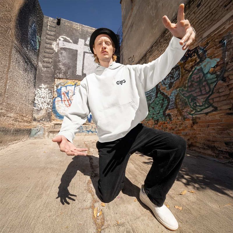 GVG Monogram | White Hoodie Sweatshirt | Good Vibe Gangsta Black Logo