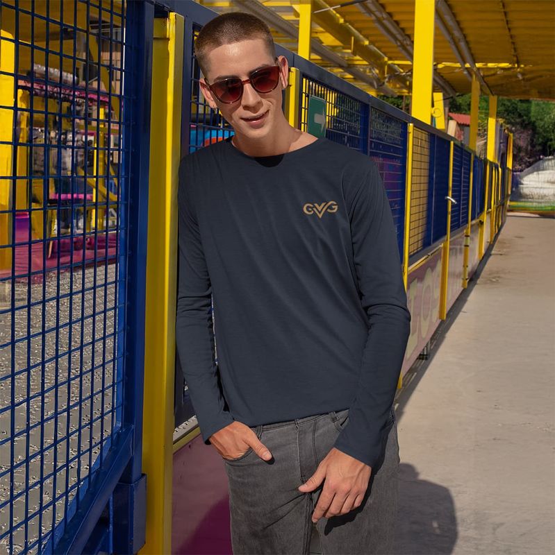 GVG Monogram | Navy Long Sleeve Shirt | Good Vibe Gangsta Gold Logo