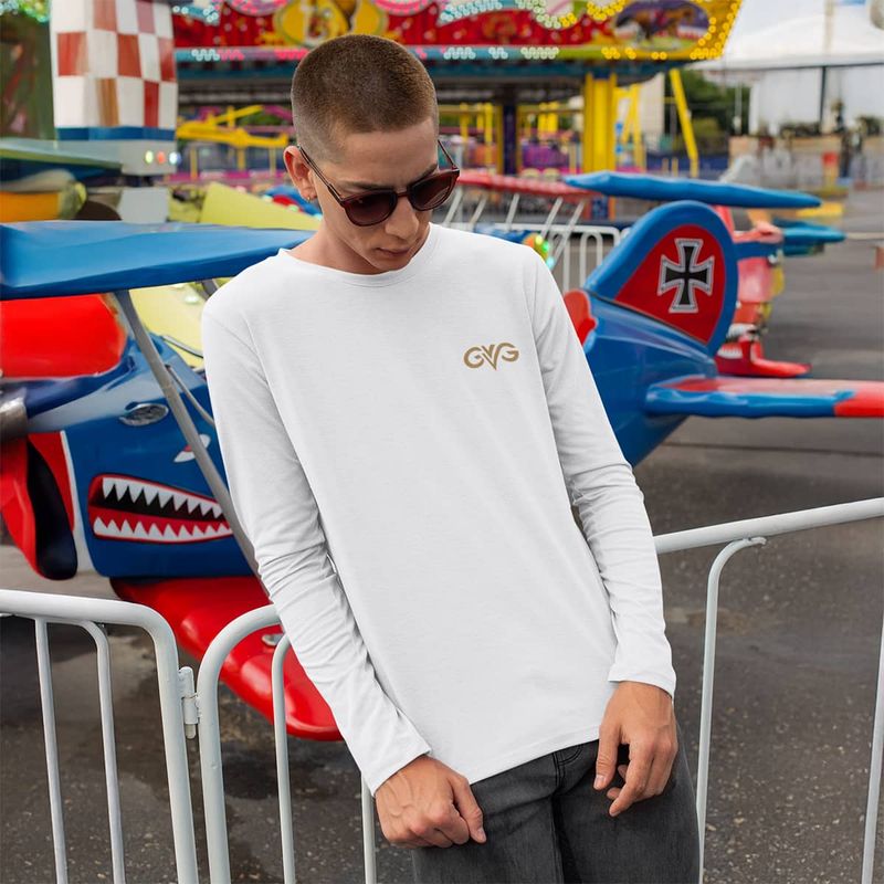 GVG Monogram | White Long Sleeve Shirt | Good Vibe Gangsta Gold Logo