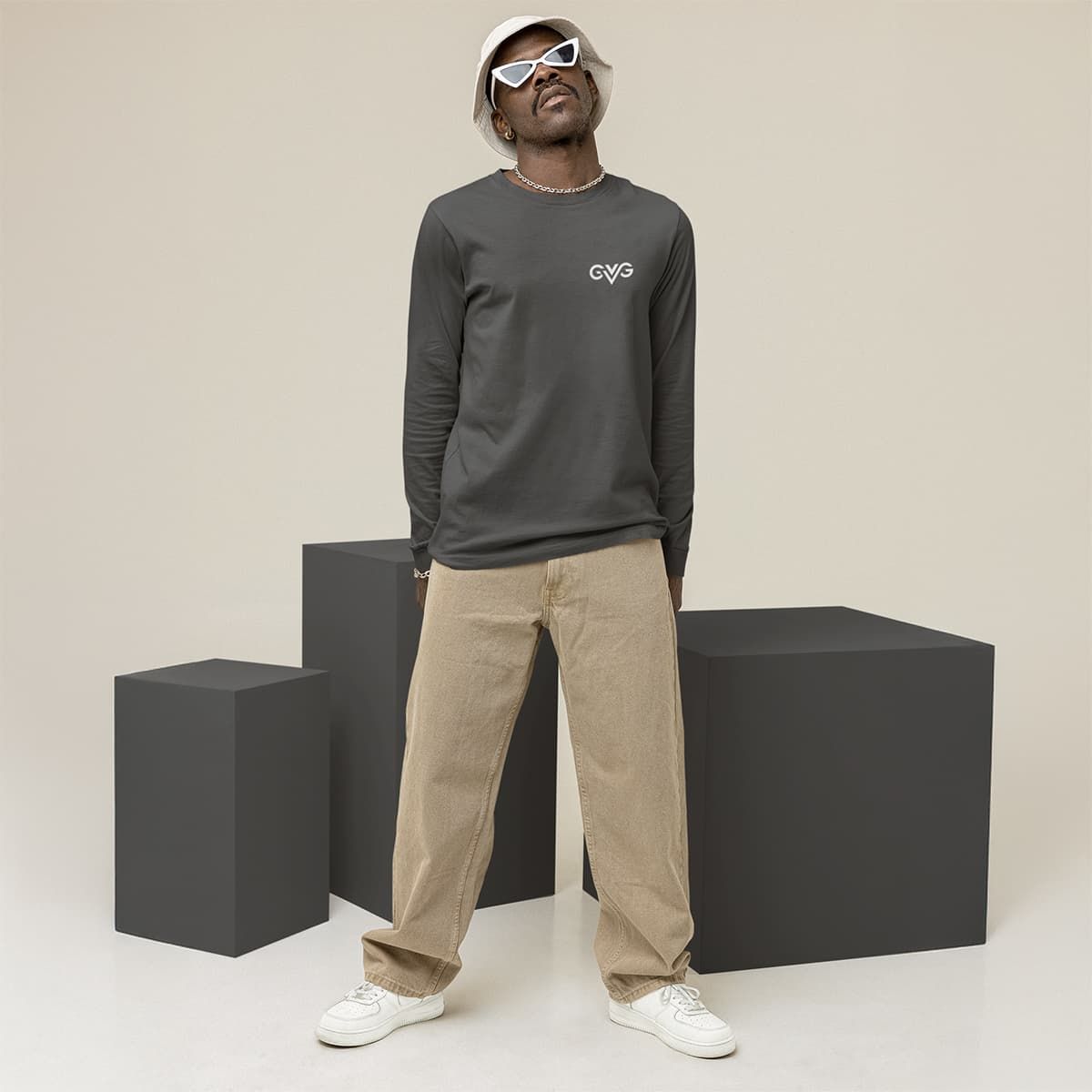 GVG Monogram | Heather Dark Grey Long Sleeve Shirt | Good Vibe Gangsta White Logo GVG Monogram | Heather Dark Grey Long Sleeve Shirt | Good Vibe Gangsta White Logo