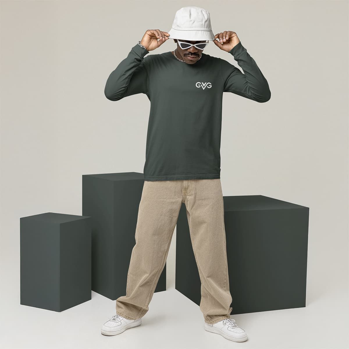 GVG Monogram | Heather Forest Long Sleeve Shirt | Good Vibe Gangsta White Logo GVG Monogram | Heather Forest Long Sleeve Shirt | Good Vibe Gangsta White Logo