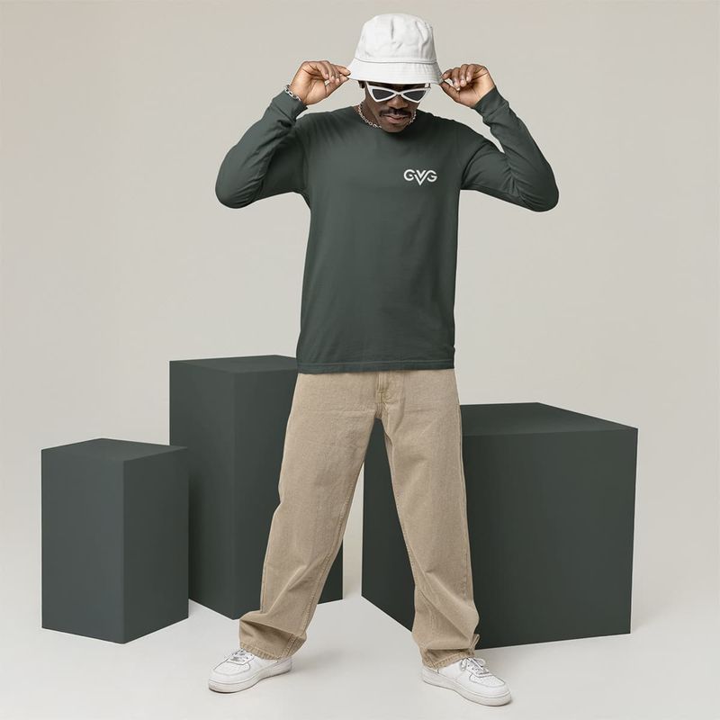 GVG Monogram | Heather Forest Long Sleeve Shirt | Good Vibe Gangsta White Logo