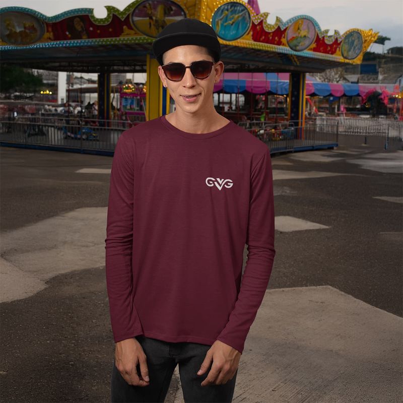 GVG Monogram | Maroon Long Sleeve Shirt | Good Vibe Gangsta White Logo