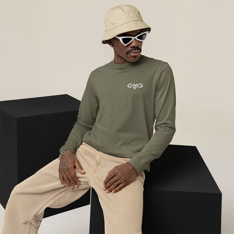 GVG Monogram | Military Green Long Sleeve Shirt | Good Vibe Gangsta White Logo