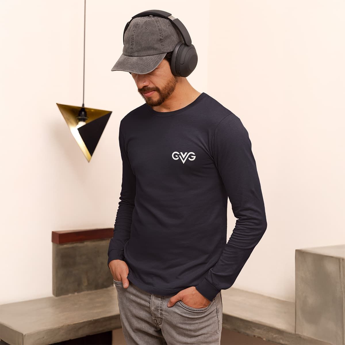 GVG Monogram | Navy Long Sleeve Shirt | Good Vibe Gangsta White Logo GVG Monogram | Navy Long Sleeve Shirt | Good Vibe Gangsta White Logo