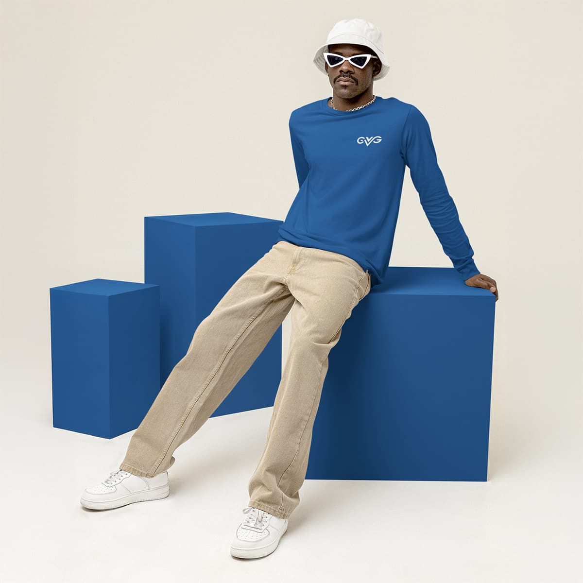 GVG Monogram | Royal Blue Long Sleeve Shirt | Good Vibe Gangsta White Logo GVG Monogram | Royal Blue Long Sleeve Shirt | Good Vibe Gangsta White Logo