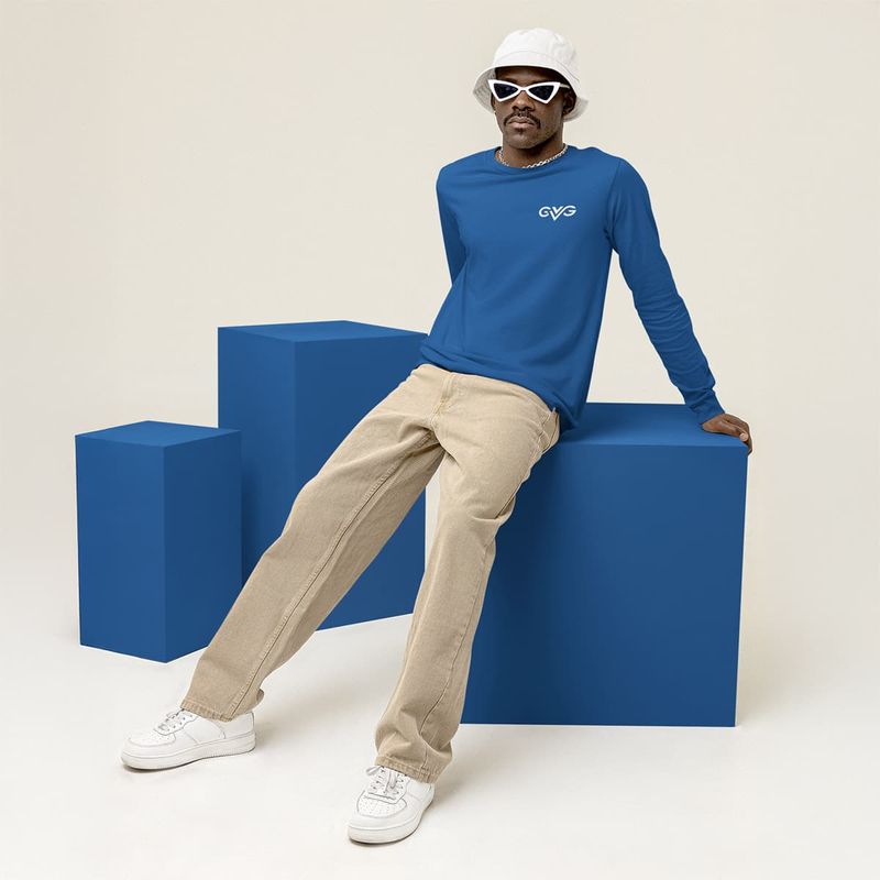 GVG Monogram | Royal Blue Long Sleeve Shirt | Good Vibe Gangsta White Logo