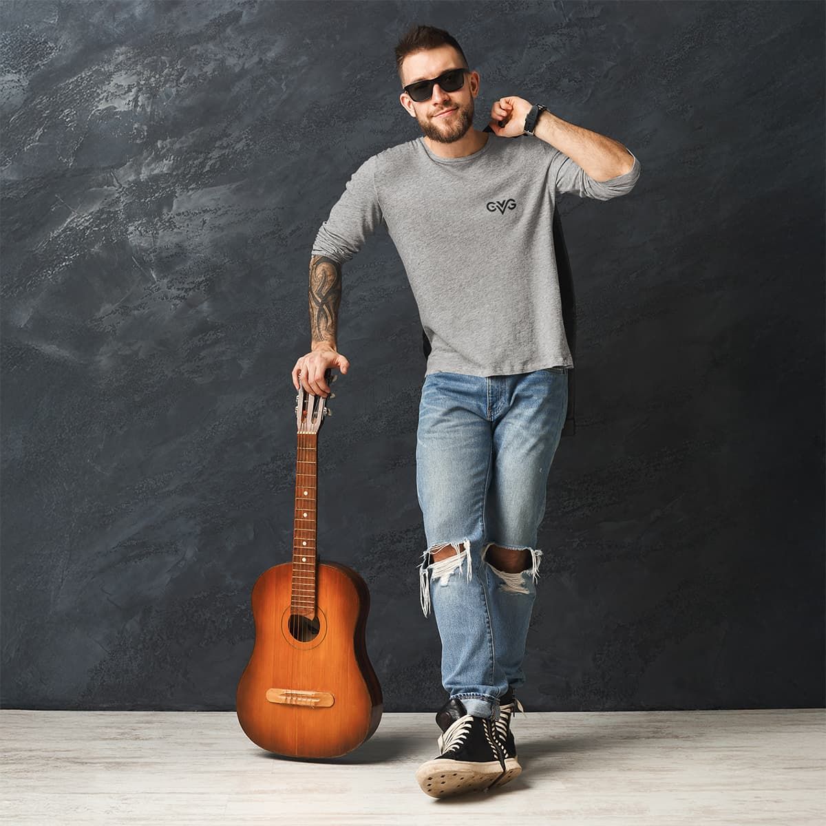 GVG Monogram | Athletic Heather Long Sleeve Shirt | Good Vibe Gangsta Black Logo GVG Monogram | Athletic Heather Long Sleeve Shirt | Good Vibe Gangsta Black Logo