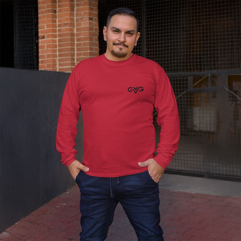 GVG Monogram | Red Long Sleeve Shirt | Good Vibe Gangsta Black Logo