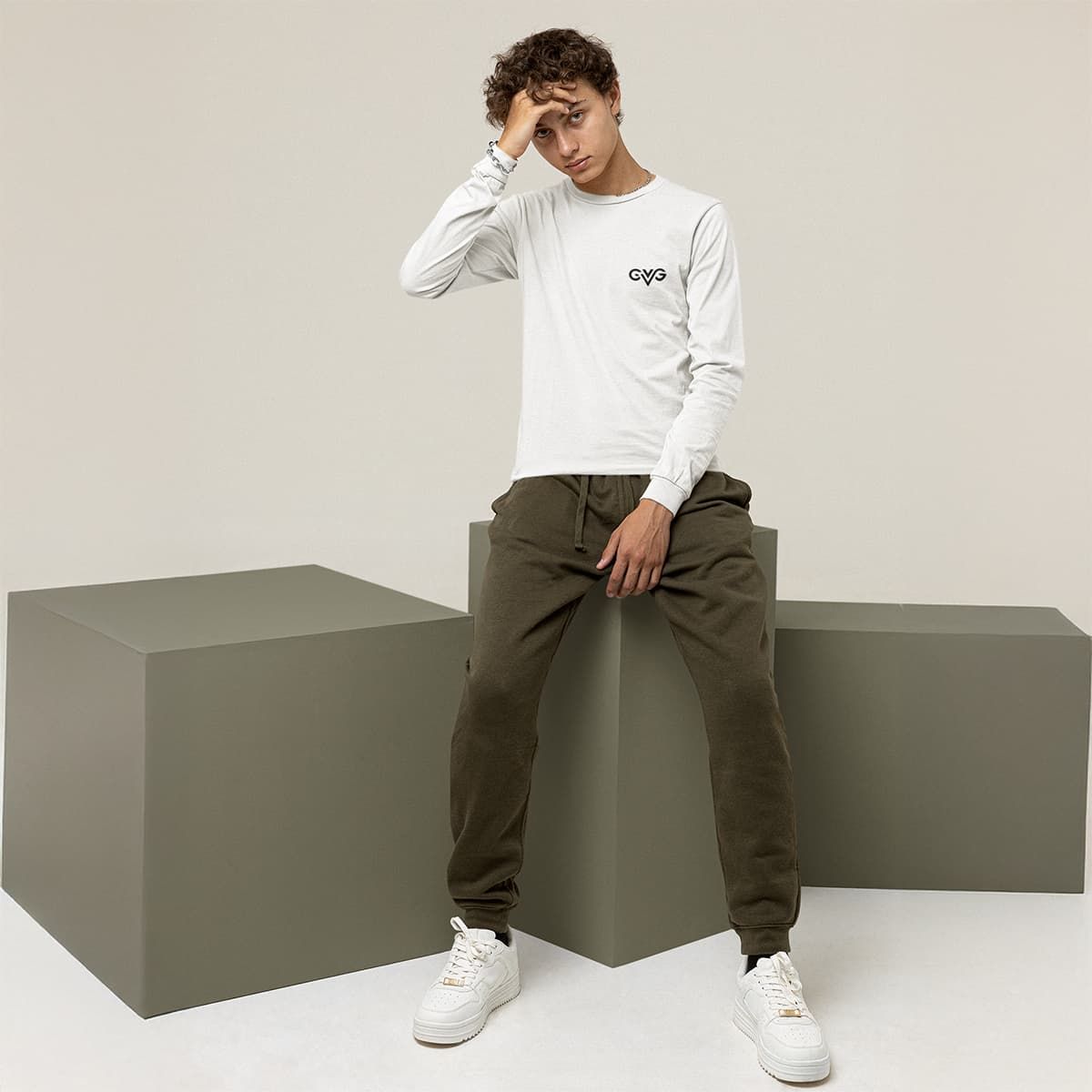 GVG Monogram | White Long Sleeve Shirt | Good Vibe Gangsta Black Logo GVG Monogram | White Long Sleeve Shirt | Good Vibe Gangsta Black Logo