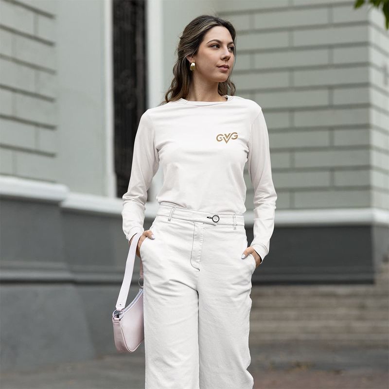 GVG Monogram | White Long Sleeve T-Shirt | Good Vibe Gangsta Gold Logo