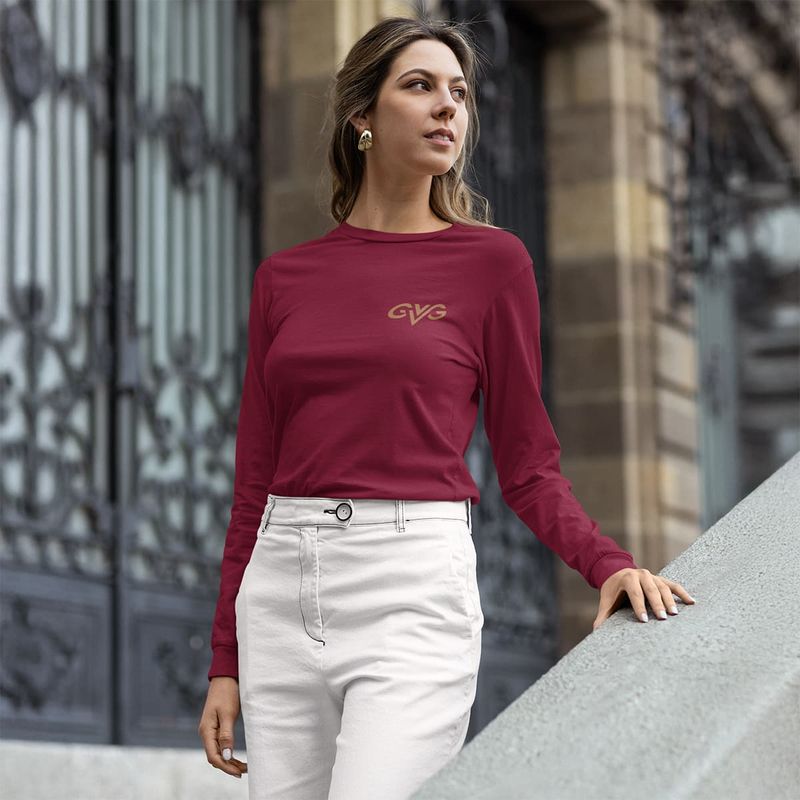 GVG Monogram | Maroon Long Sleeve T-Shirt | Good Vibe Gangsta Gold Logo