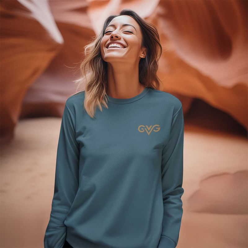 GVG Monogram | Heather Deep Teal Long Sleeve T-Shirt | Good Vibe Gangsta Gold Logo