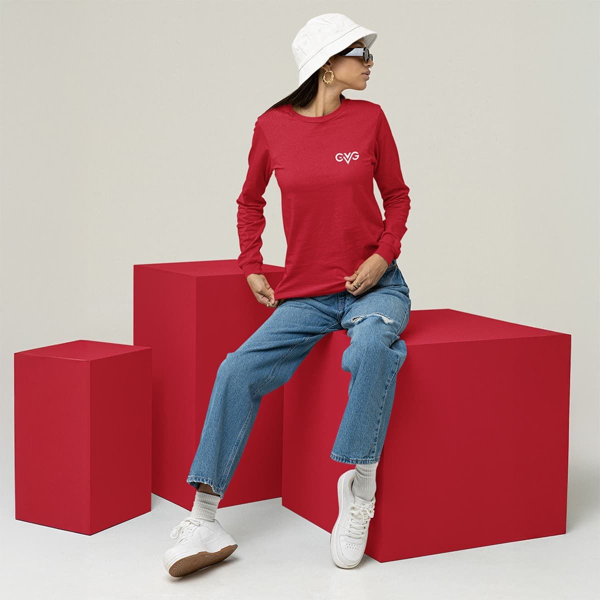 GVG Monogram | Red Long Sleeve T-Shirt | Good Vibe Gangsta White Logo GVG Monogram | Red Long Sleeve T-Shirt | Good Vibe Gangsta White Logo