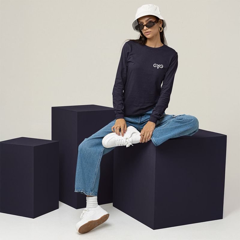 GVG Monogram | Navy Long Sleeve T-Shirt | Good Vibe Gangsta White Logo
