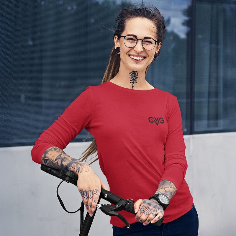 GVG Monogram | Red Long Sleeve T-Shirt | Good Vibe Gangsta Black Logo