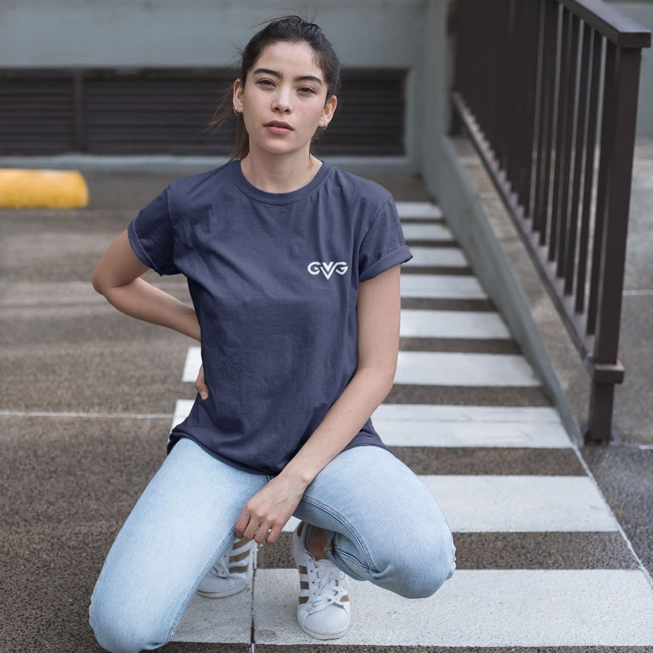 GVG Monogram | Navy T-shirt | Good Vibe Gangsta White Logo