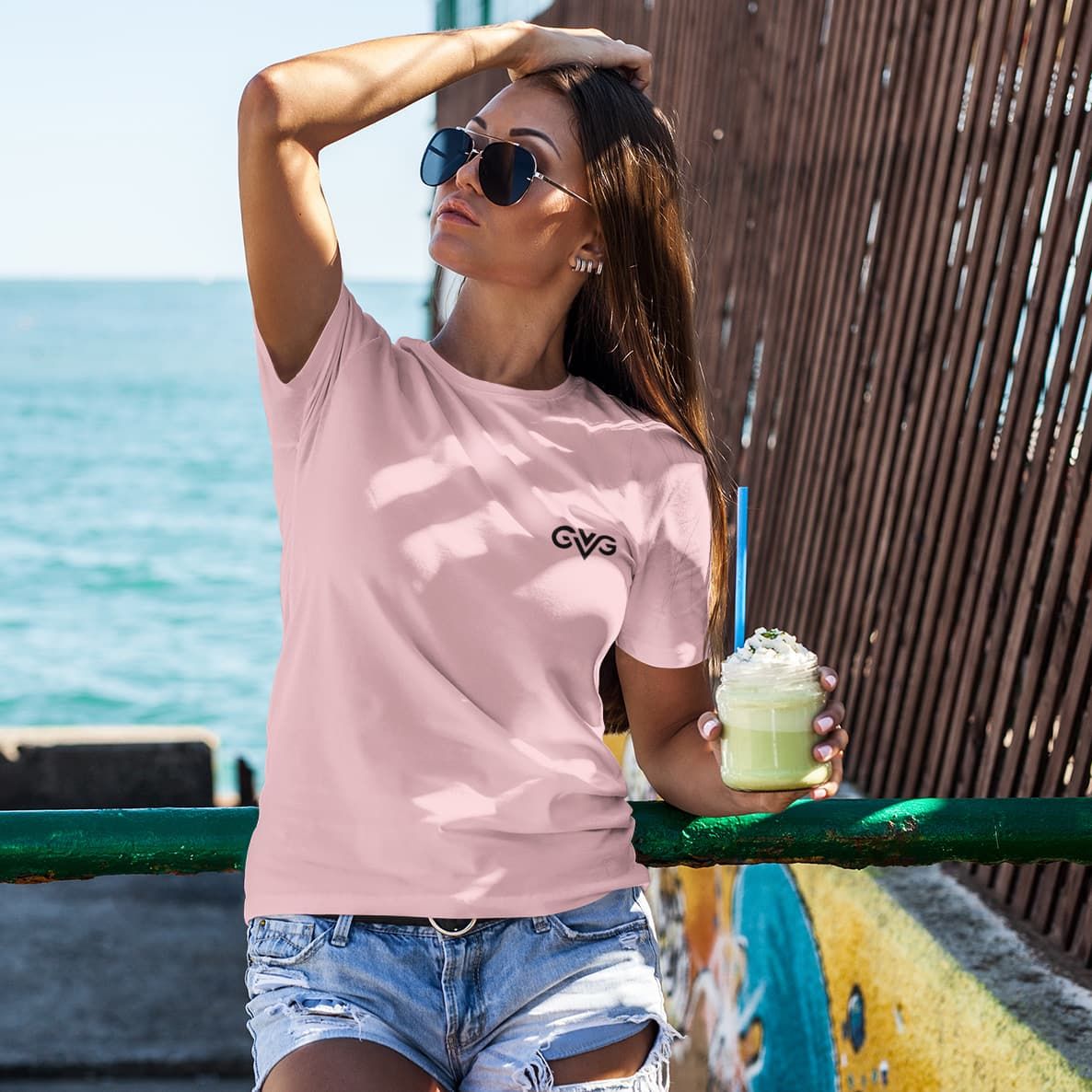 GVG Monogram | Pink T-shirt | Good Vibe Gangsta Black Logo GVG Monogram | Pink T-shirt | Good Vibe Gangsta Black Logo